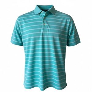 Peter Millar Summer Comfort Polo Shirt Mens Large Turquoise Striped Short Sleeve